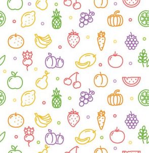 89139351 fruits and vegetables background pattern vector
